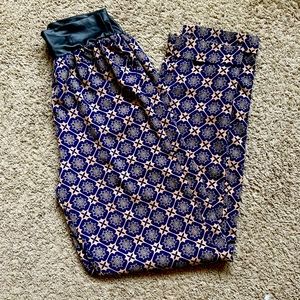 UK2LA Printed Pants with Faux Leather Waistband